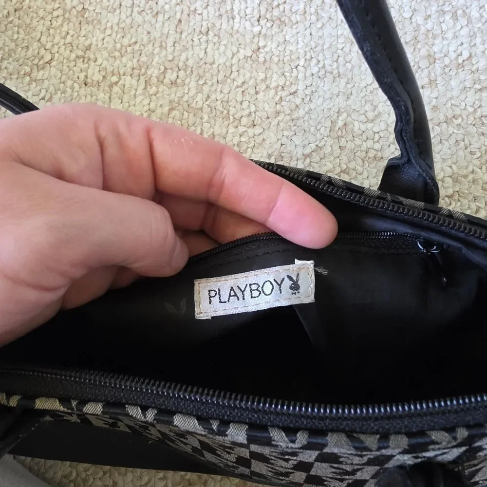 Vintage Y2k Playboy Monogram Shoulder Bag Black And Grey Checkerboard Print